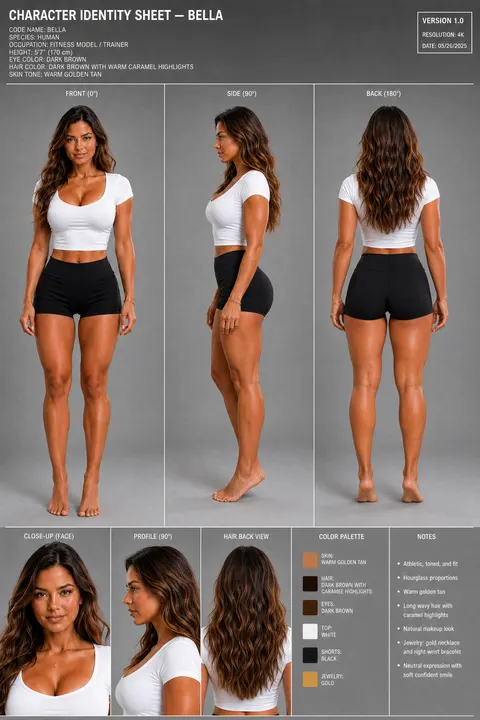 Bella character identity sheet