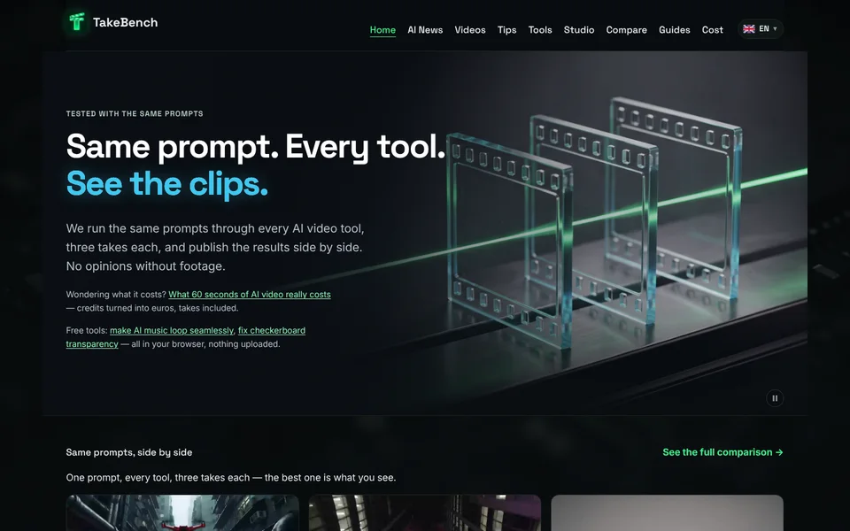 TakeBench – AI video tools tested with the same prompts